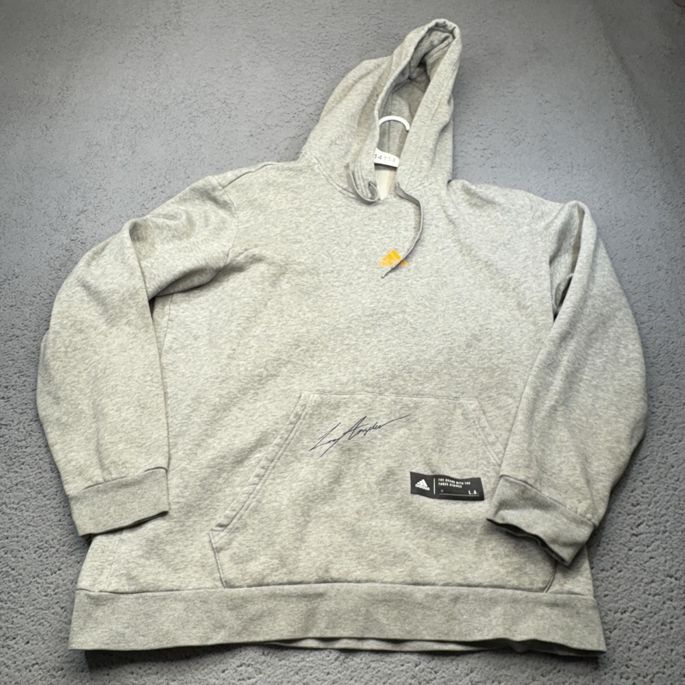 Adidas Hoodie Mens XL Gray Los Angeles Graphic 10 Back Fleece Sweatshirt HY5370